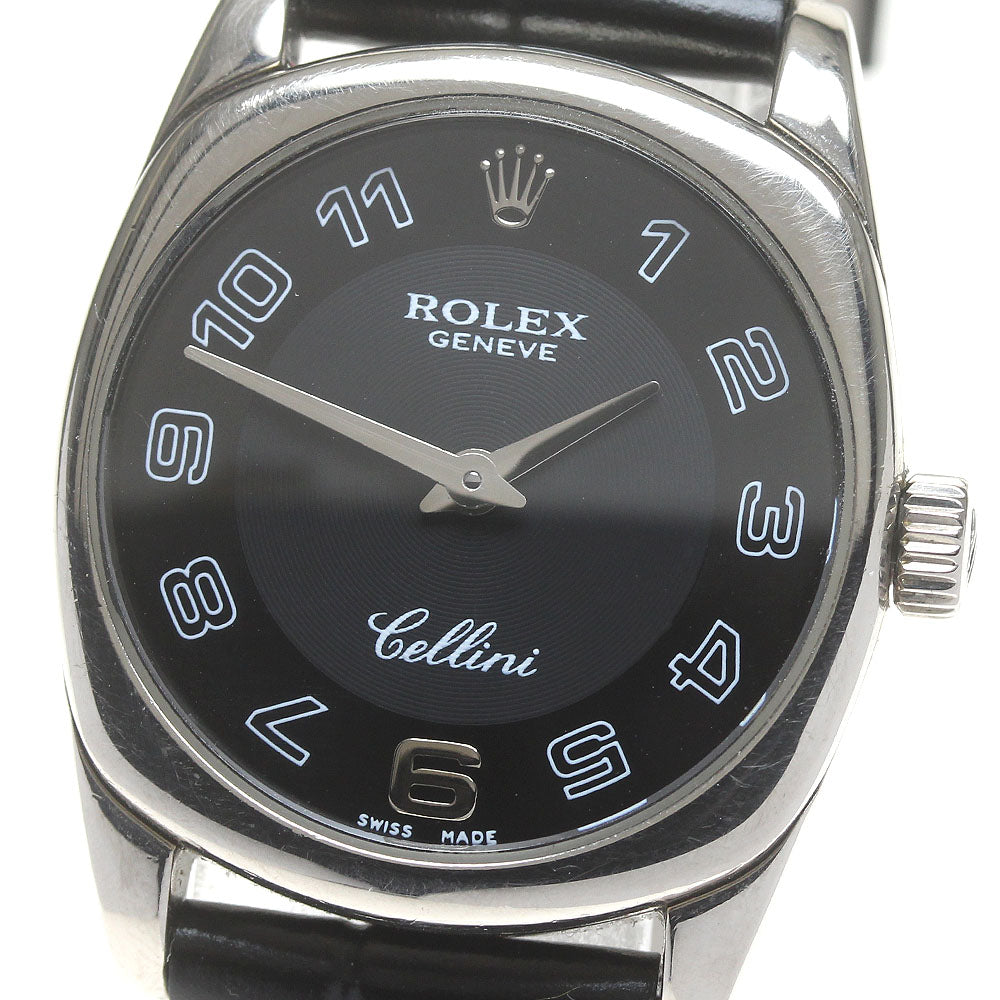 ROLEX Cellini 6229 K18WG black Dial Quartz Ladies Watch_864356