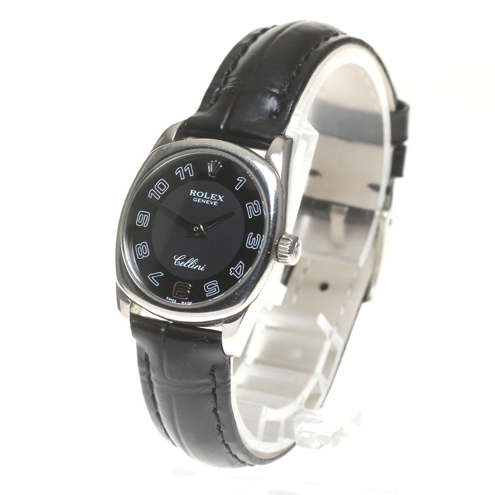 ROLEX Cellini 6229 K18WG black Dial Quartz Ladies Watch_864356