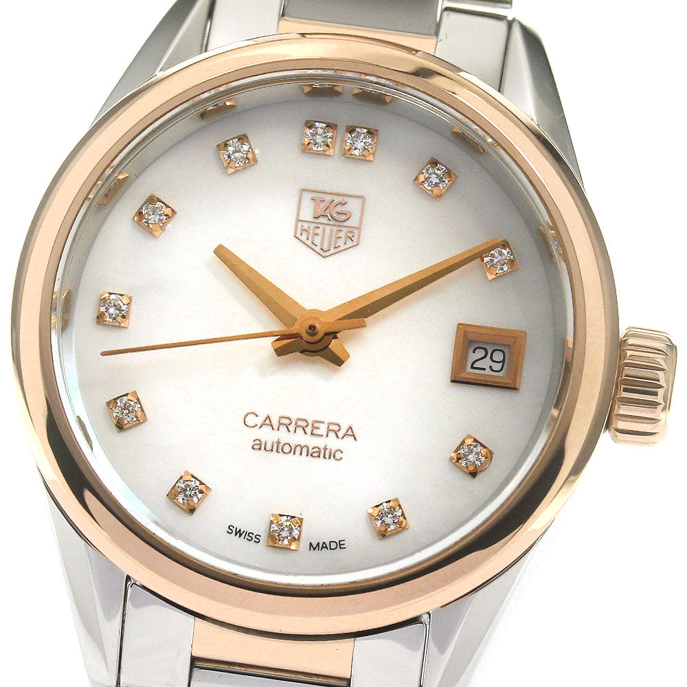 TAG HEUER Carrera WAR2452 Stainless Steel/PG Caliber 9 12P Diamond Date White shell Dial Automatic Ladies Watch_864575