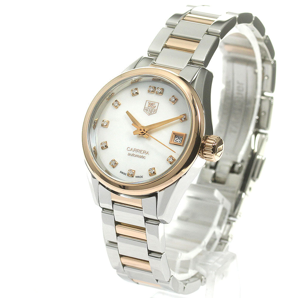 TAG HEUER Carrera WAR2452 Stainless Steel/PG Caliber 9 12P Diamond Date White shell Dial Automatic Ladies Watch_864575