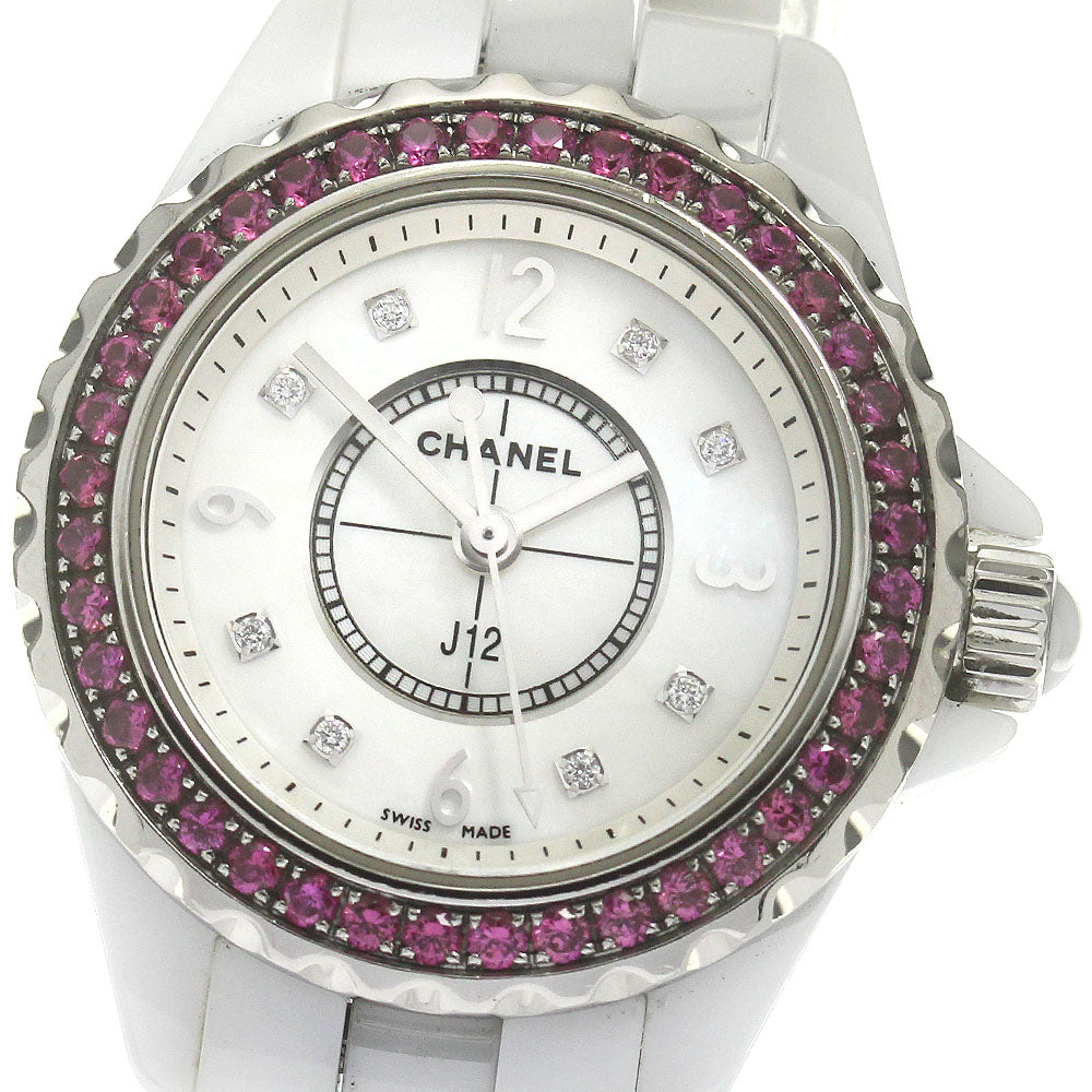 CHANEL J12 H3243 8P diamond pink sapphire bezel White shell Dial Quartz Ladies Watch_864808