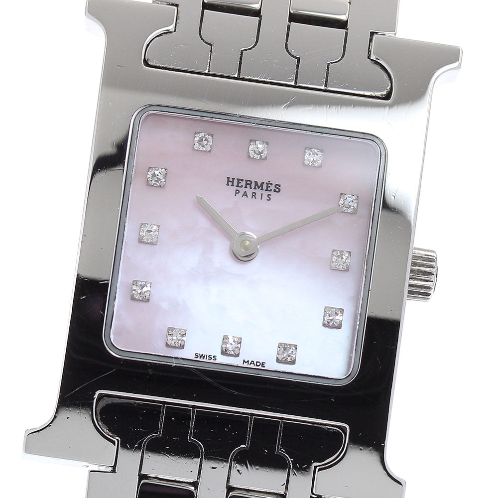 HERMES H watch HH1.210 12P diamond Pink shell Dial Quartz Ladies Watch_864834