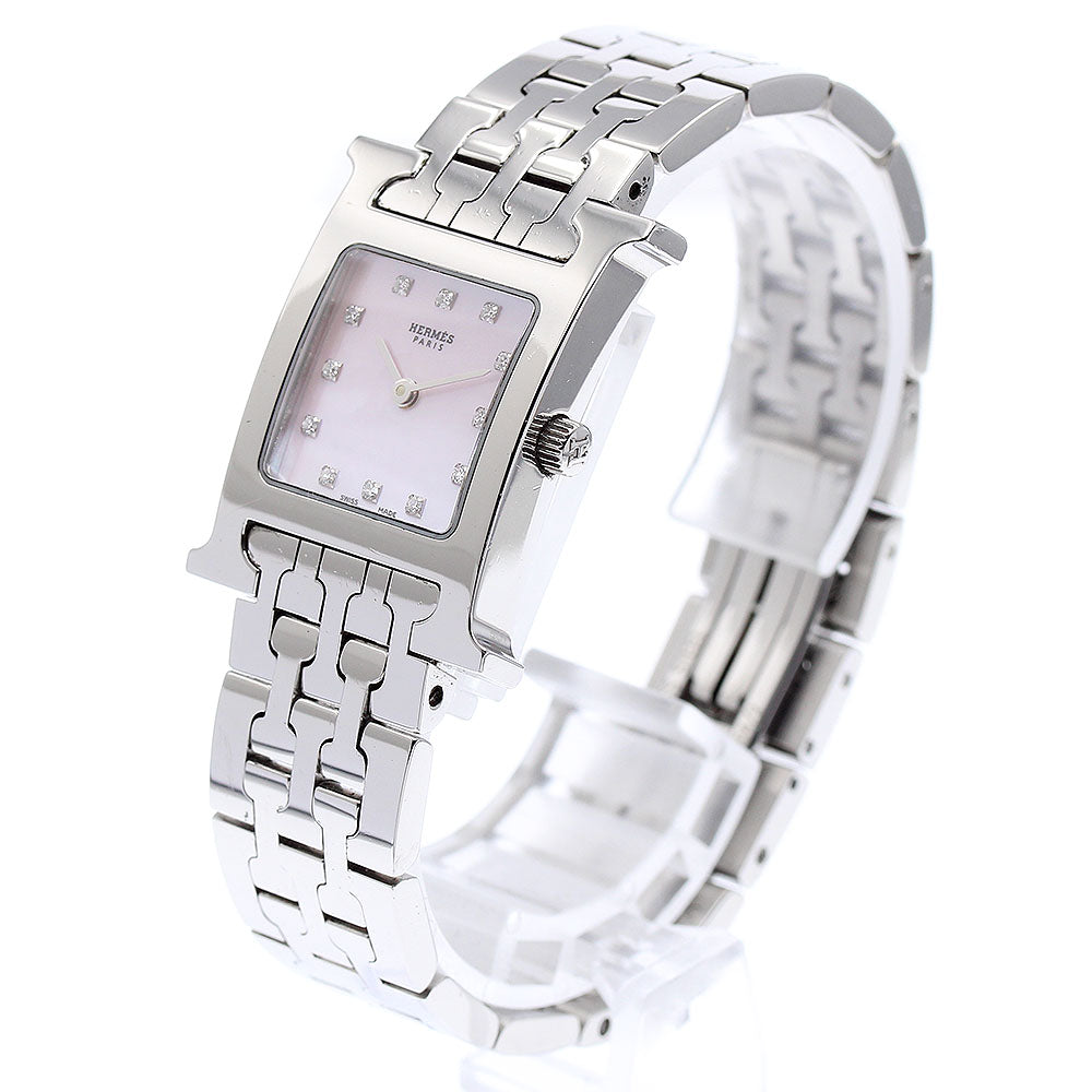 HERMES H watch HH1.210 12P diamond Pink shell Dial Quartz Ladies Watch_864834
