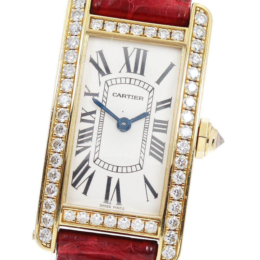 CARTIER Tank AmericanSM WB707231 K18YG diamond bezel beige Dial Quartz Ladies Watch_864899