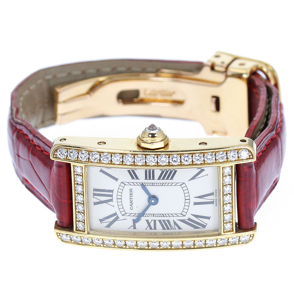 CARTIER Tank AmericanSM WB707231 K18YG diamond bezel beige Dial Quartz Ladies Watch_864899