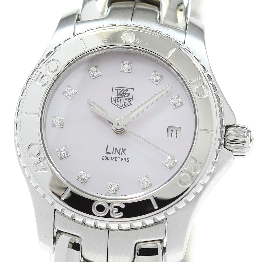 TAG HEUER Link WJ131C-1 Date 11P diamond Pink shell Dial Quartz Ladies Watch_865069