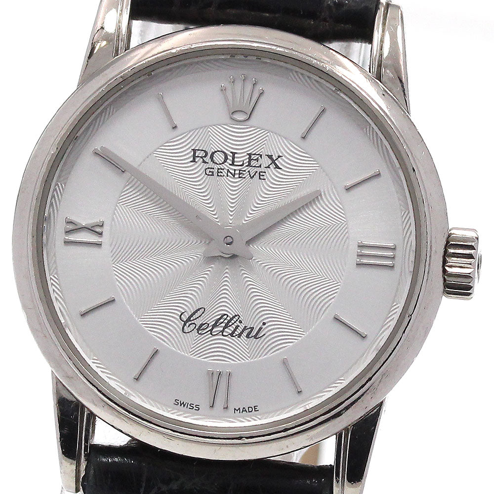 ROLEX Cellini 6111 K18WG Silver Dial Quartz Ladies Watch_865097