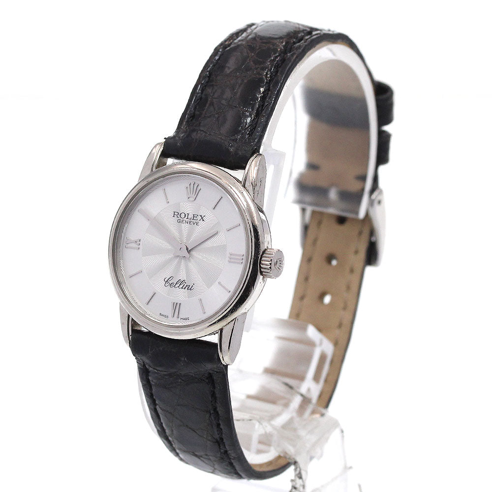 ROLEX Cellini 6111 K18WG Silver Dial Quartz Ladies Watch_865097
