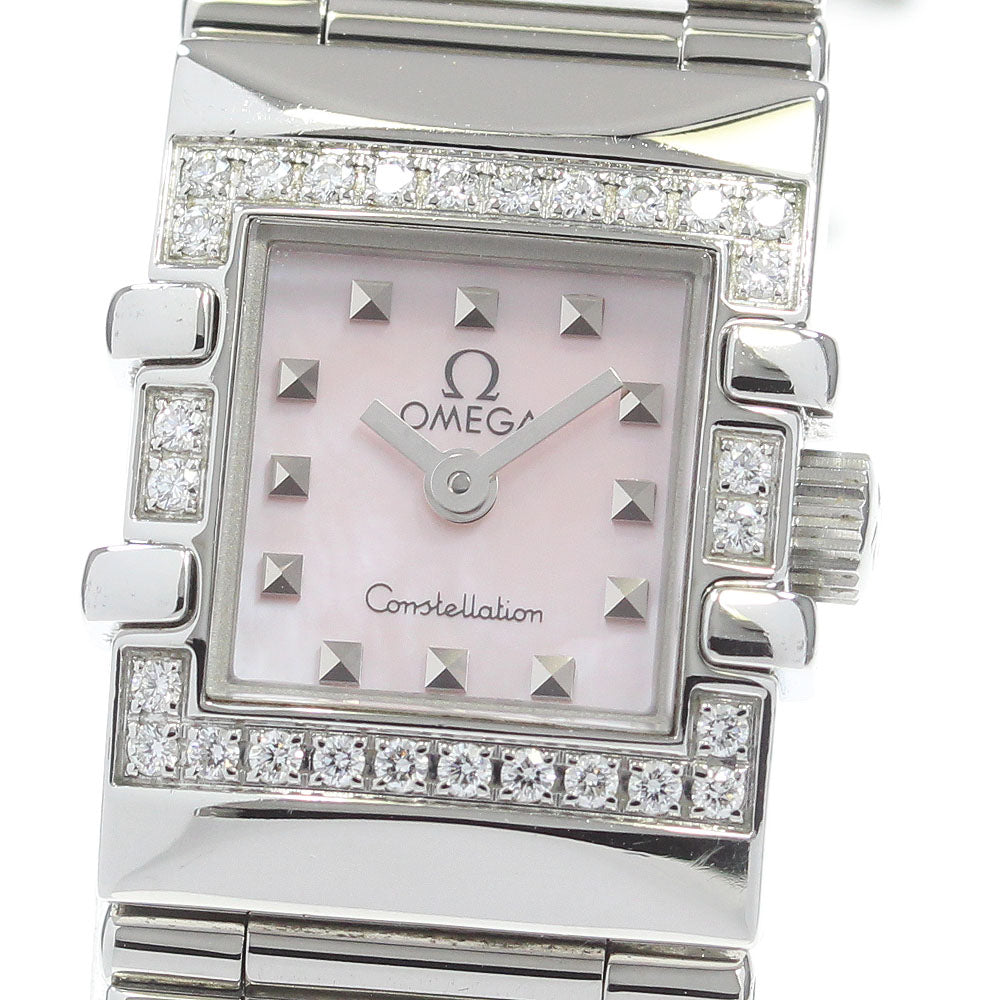 OMEGA Constellation Carre Quadra 1537.73 Diamond Bezel Pink shell Dial Quartz Ladies Watch_865403