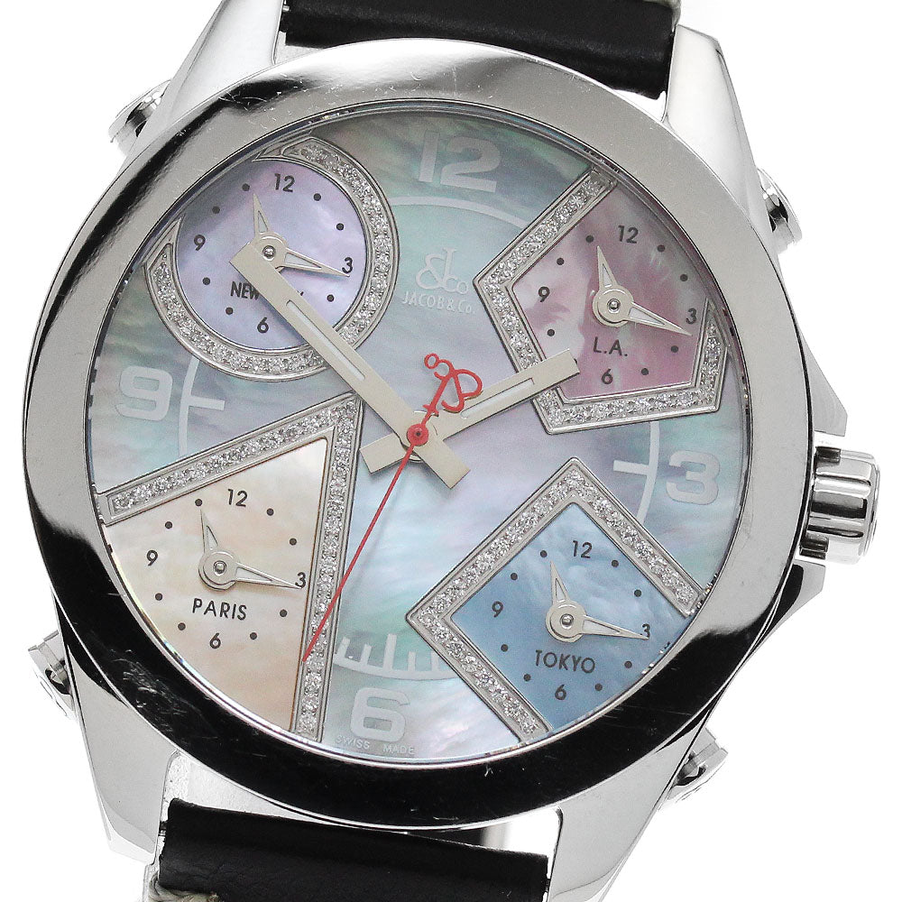 JACOB&CO 5 time zone 40MM Diamond Bezel Shell Quartz Men's Watch_865433