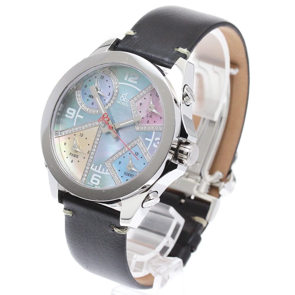 JACOB&CO 5 time zone 40MM Diamond Bezel Shell Quartz Men's Watch_865433