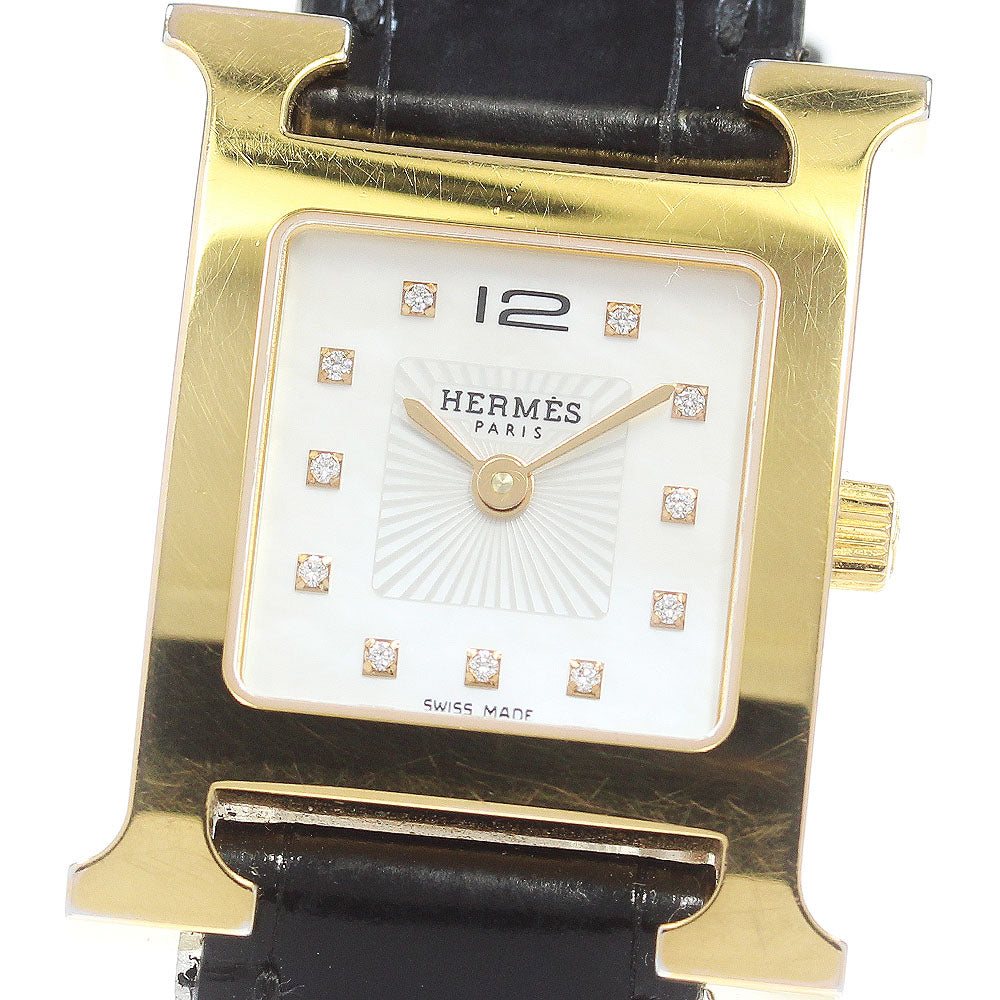 HERMES H watch HH1.202 11P diamond White shell Dial Quartz Ladies Watch_866019