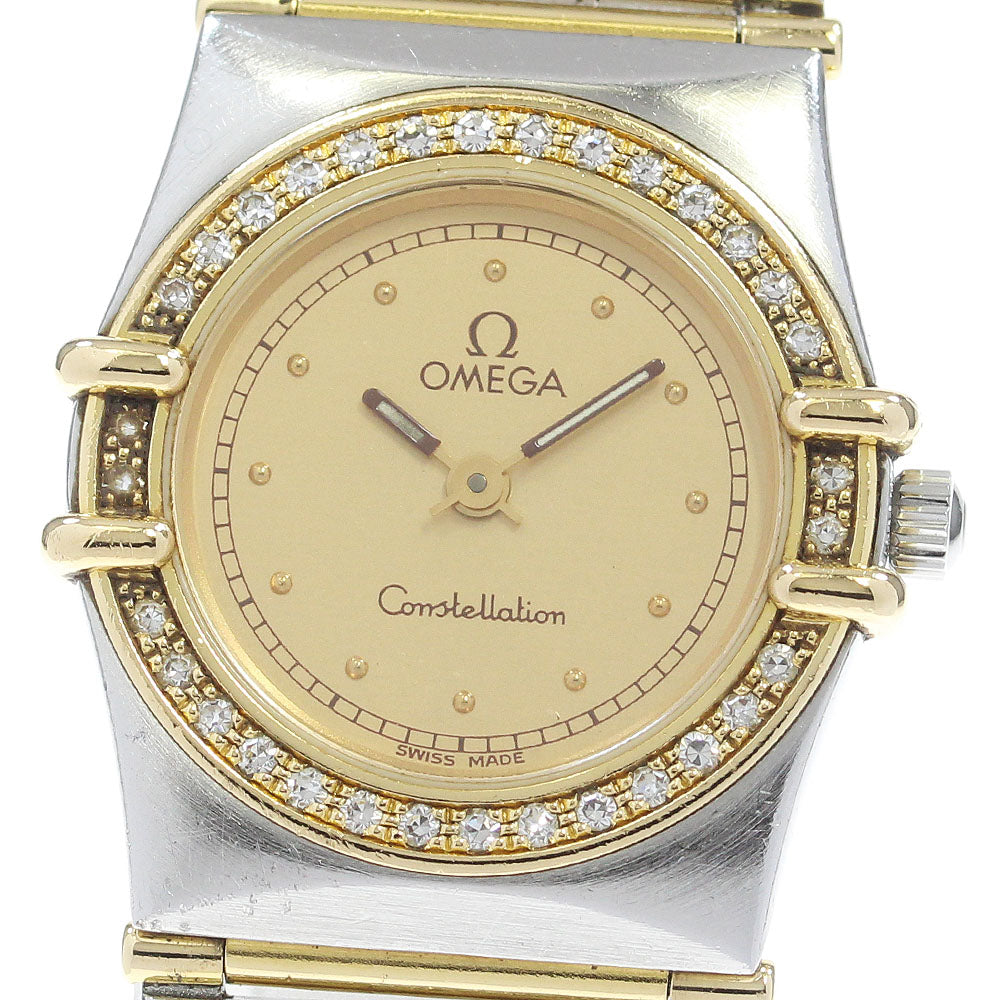 OMEGA Constellation diamond bezel full bar Gold Dial Quartz Ladies Watch_866302
