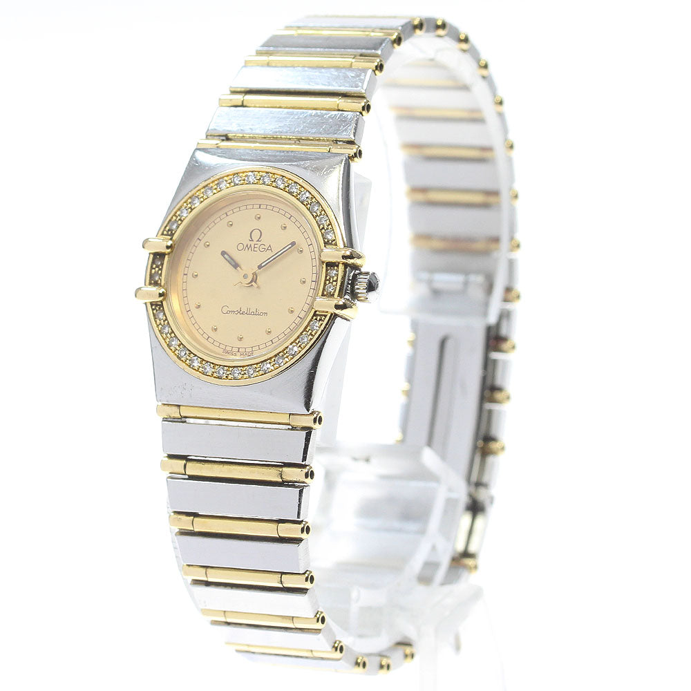 OMEGA Constellation diamond bezel full bar Gold Dial Quartz Ladies Watch_866302