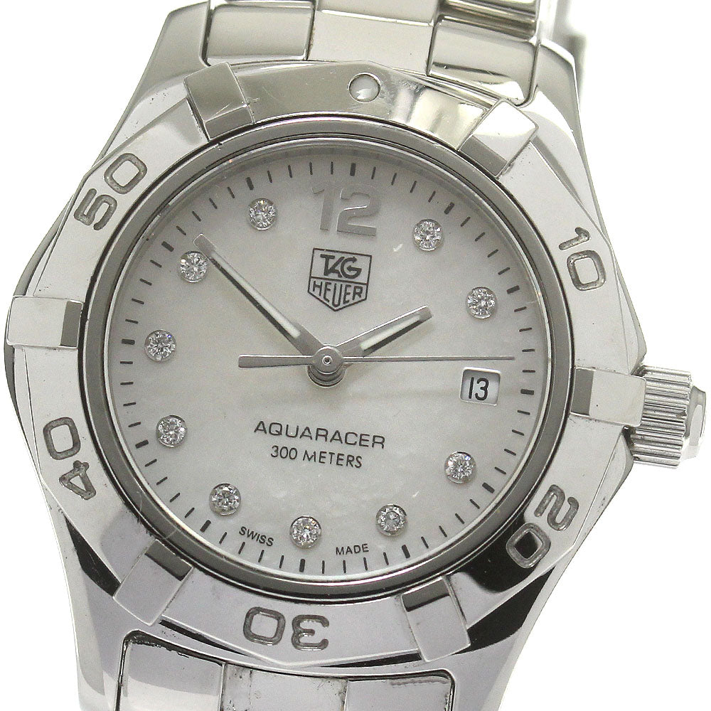 TAG HEUER Aqua racer WAF1415/BA0813 10P diamond date White shell Dial Quartz Ladies Watch_866548