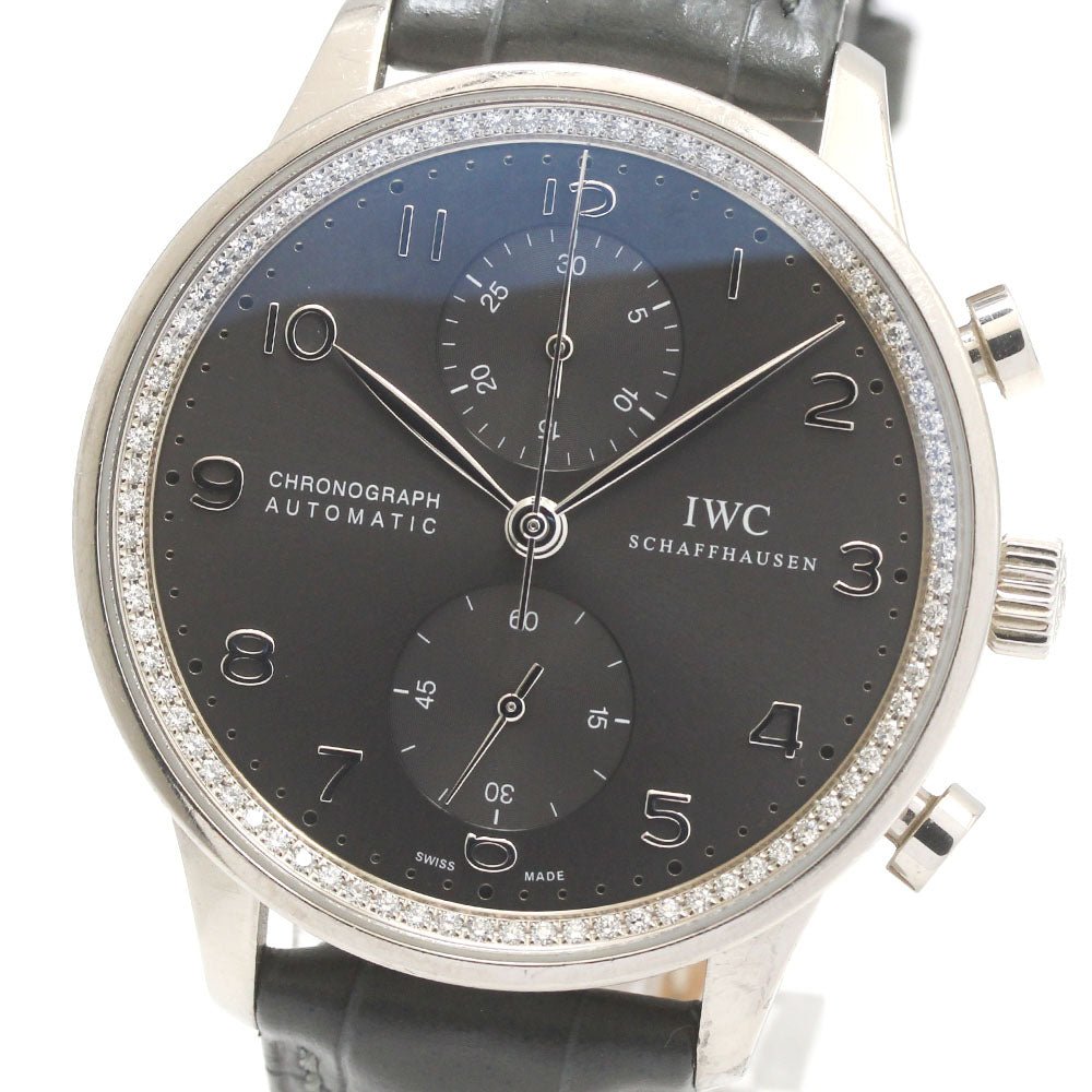 IWC SCHAFFHAUSEN Portugese IW371473 K18WG Chronograph Diamond gray Dial Automatic Men's Watch_866688