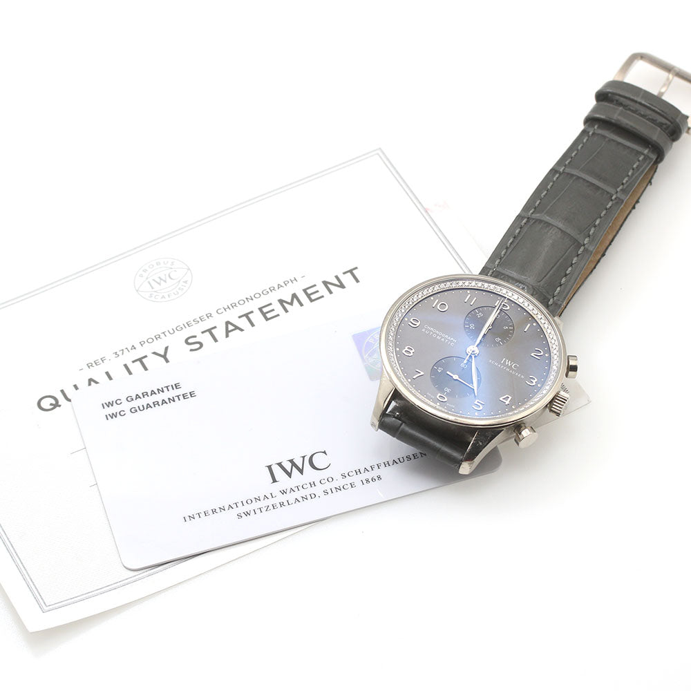 IWC SCHAFFHAUSEN Portugese IW371473 K18WG Chronograph Diamond gray Dial Automatic Men's Watch_866688