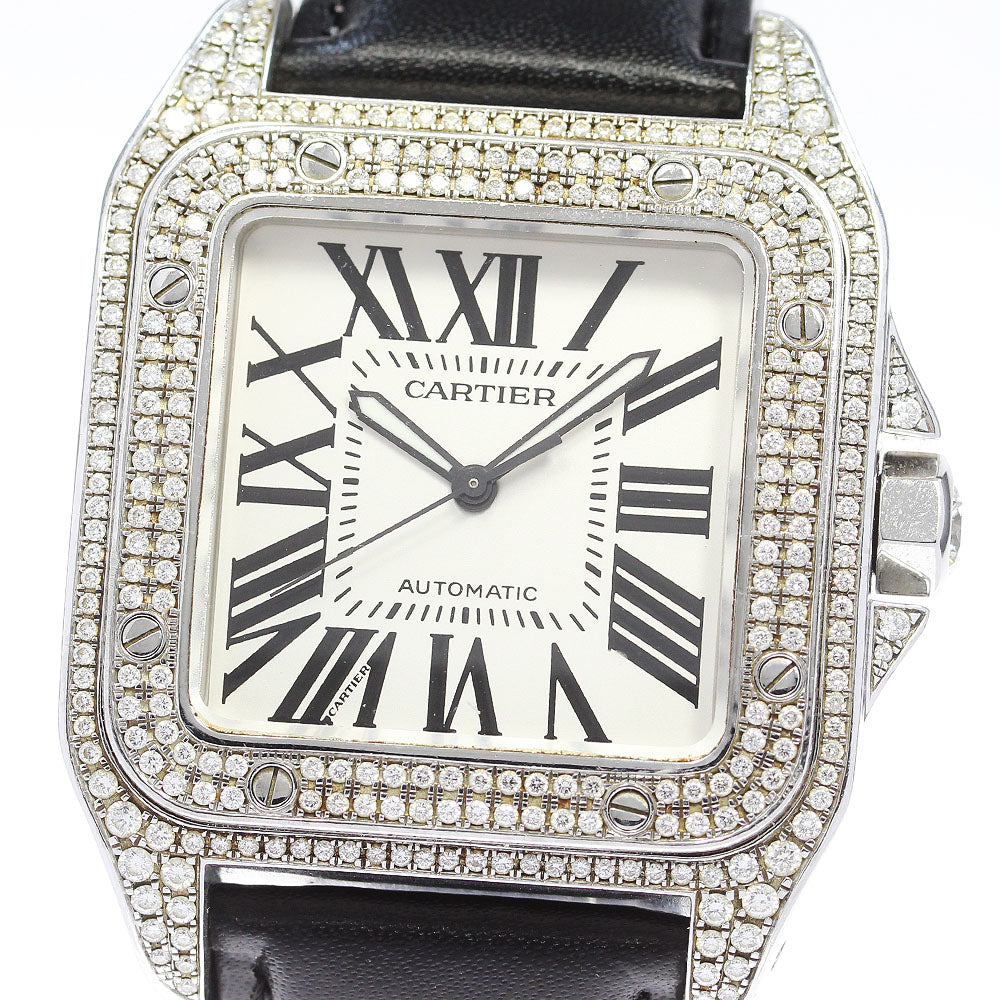 CARTIER Santos 100 LM W20073X8 After diamond bezel Silver Dial Automatic Men's Watch_866738