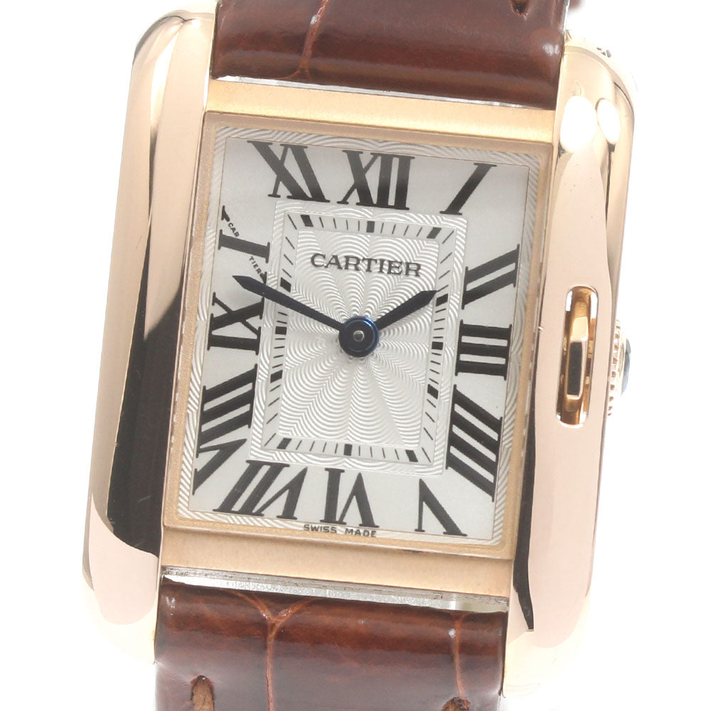 CARTIER Tank Anglaze SM W5310027 18K Pink Gold Silver Dial Quartz Ladies Watch_867216