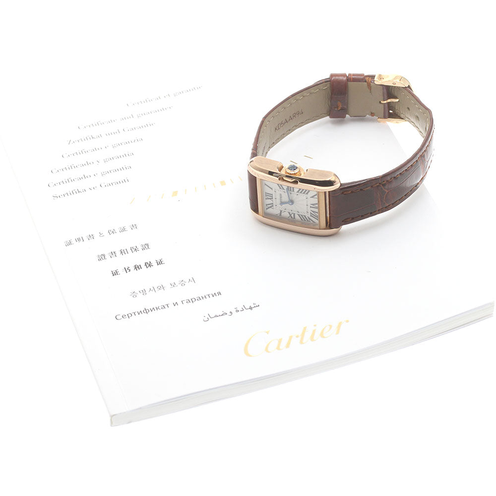 CARTIER Tank Anglaze SM W5310027 18K Pink Gold Silver Dial Quartz Ladies Watch_867216