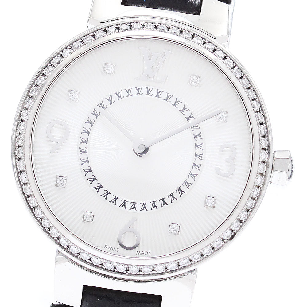 LOUIS VUITTON Tambour monogram Q12MF Diamond bezel 8P diamond Silver Dial Quartz Ladies Watch_867476