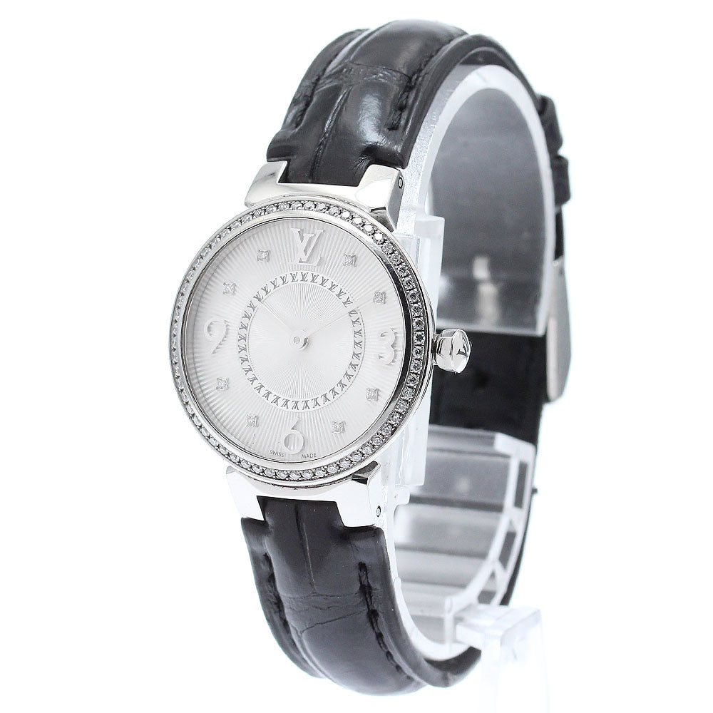 LOUIS VUITTON Tambour monogram Q12MF Diamond bezel 8P diamond Silver Dial Quartz Ladies Watch_867476
