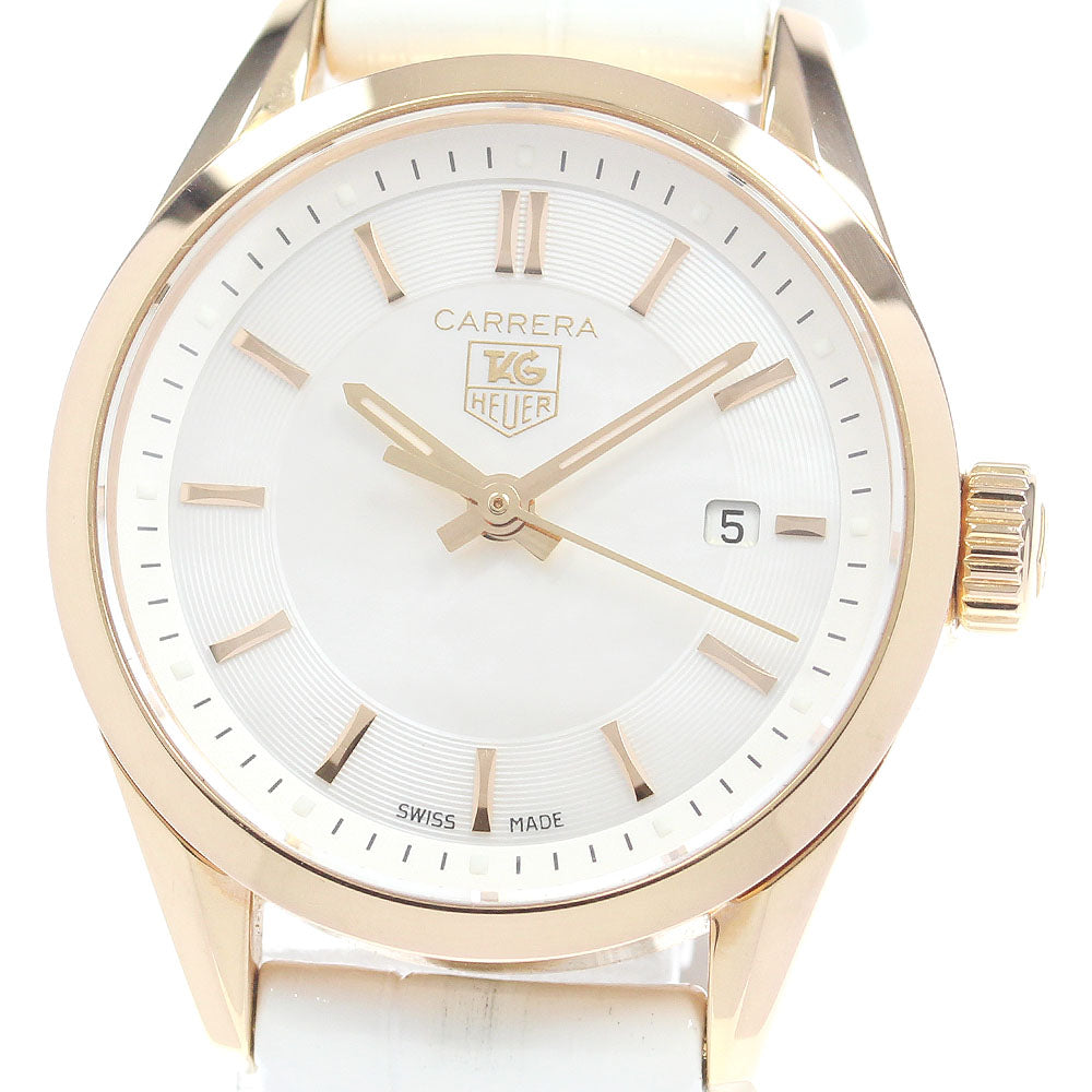 TAG HEUER Carrera WV1440 18K Pink Gold White shell Dial Quartz Ladies Watch_867534