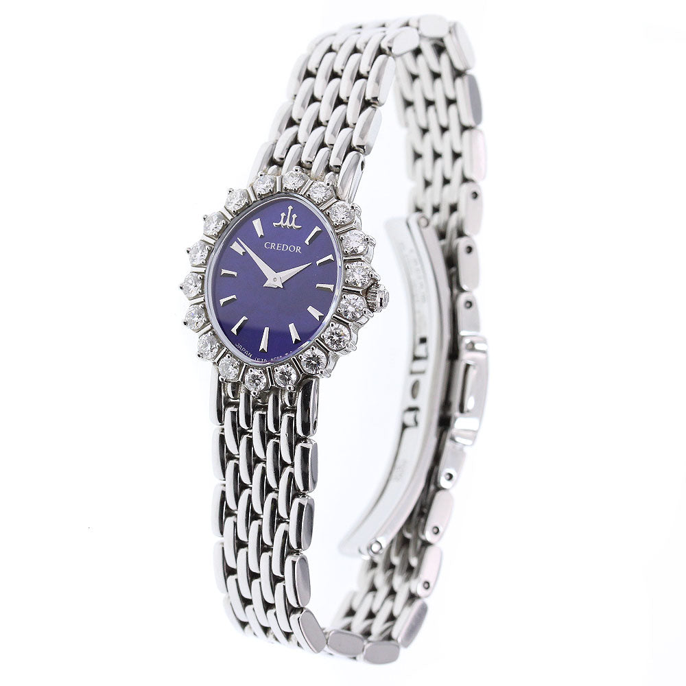SEIKO CREDOR SIGNO GSTE829/1E70-0DG0 Diamond Bezel Blue shell Dial Quartz Ladies Watch_867692