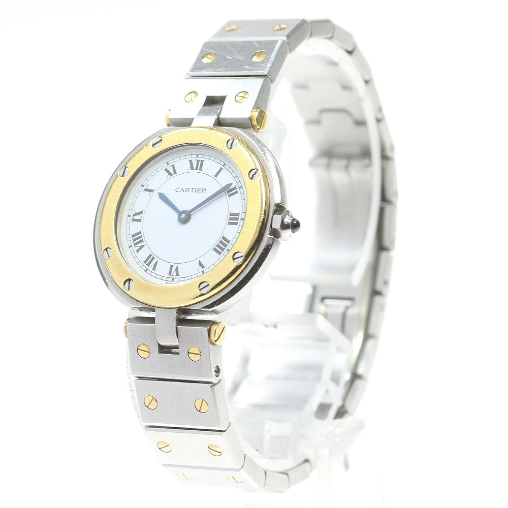 CARTIER Santos Round SM 84038288 YG2 tone white Dial Quartz Ladies Watch_867788