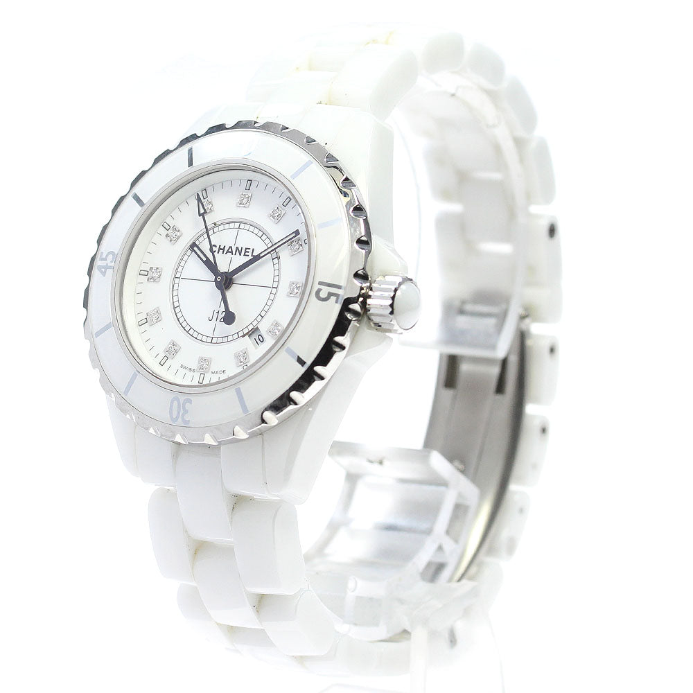 CHANEL J12 H1628 White ceramic 12P diamond White Dial Quartz Ladies Watch_868099