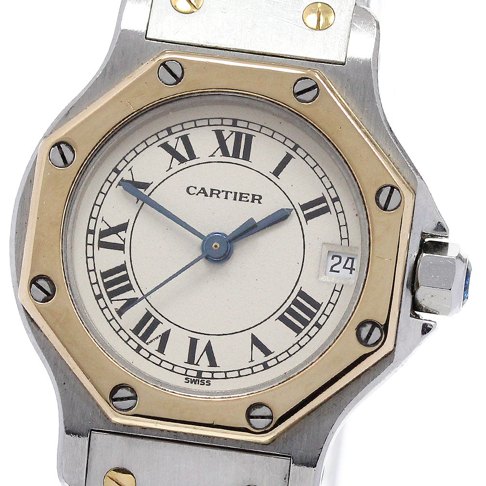 CARTIER Santos Octagon SM W2001683 YG2 tone date beige Dial Quartz Ladies_868177