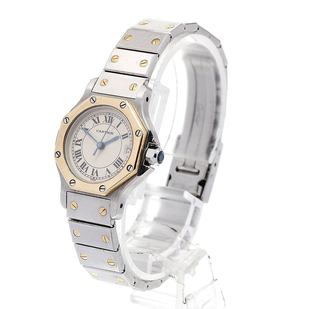 CARTIER Santos Octagon SM W2001683 YG2 tone date beige Dial Quartz Ladies_868177