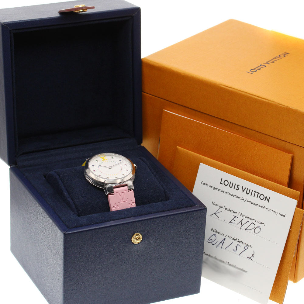 LOUIS VUITTON Tambour Slim MM Rainbow QA159 Silver Dial Quartz Ladies_868201