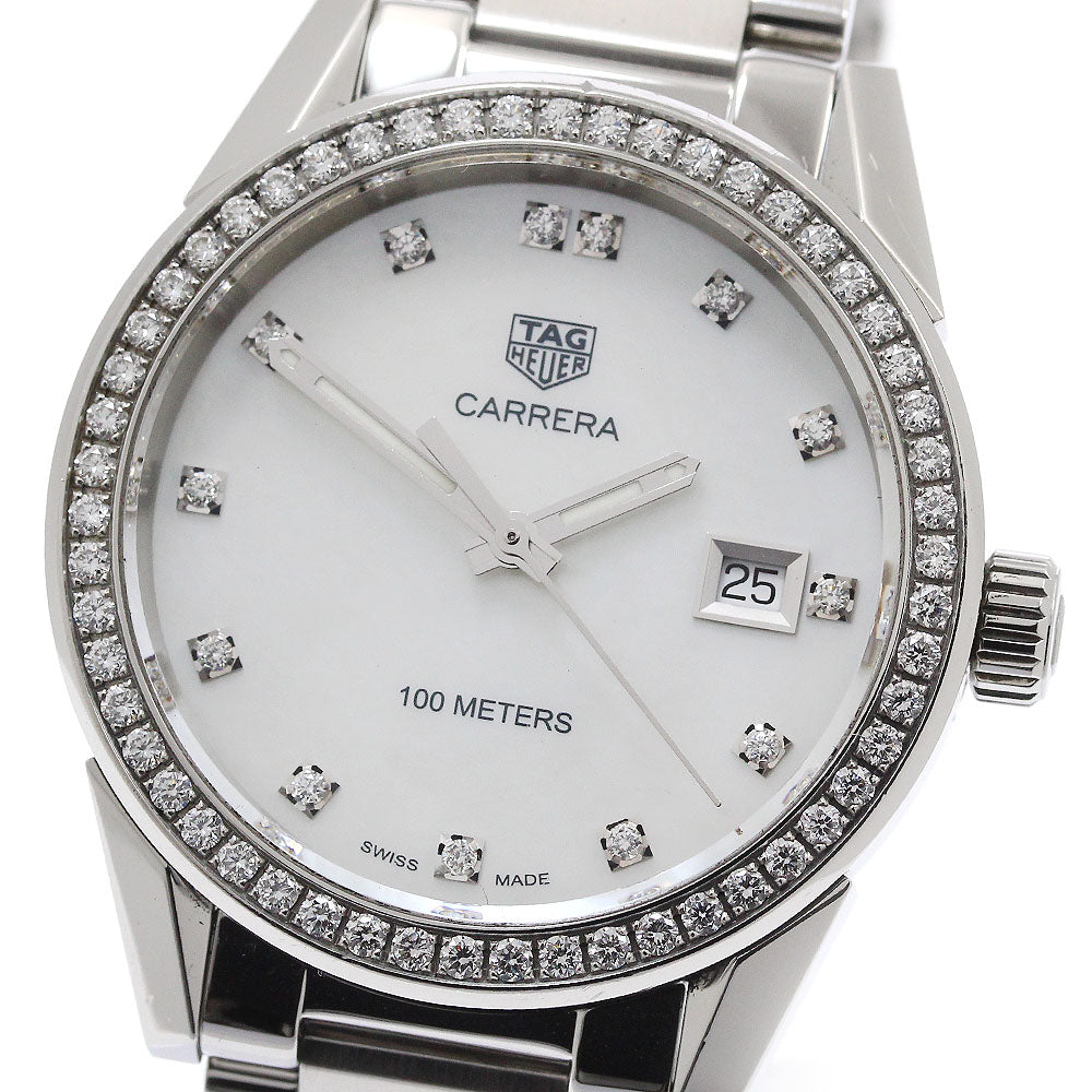 TAG HEUER Carrera WBG1315 Diamond Bezel White shell Dial Quartz Boy's Watch_868230