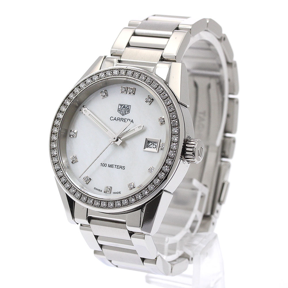 TAG HEUER Carrera WBG1315 Diamond Bezel White shell Dial Quartz Boy's Watch_868230