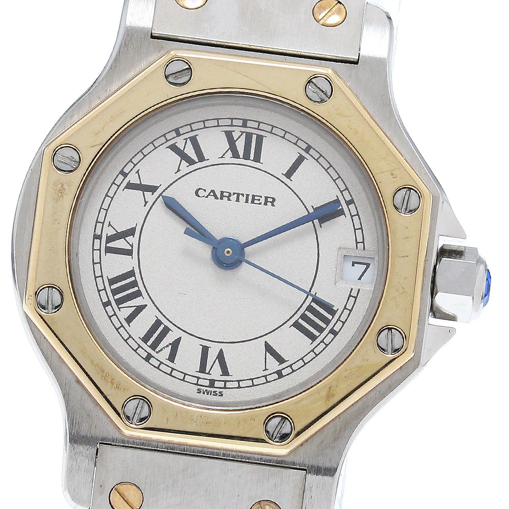 CARTIER Santos Octagon SM Kannon Buckle Date beige Dial Quartz Ladies_868339