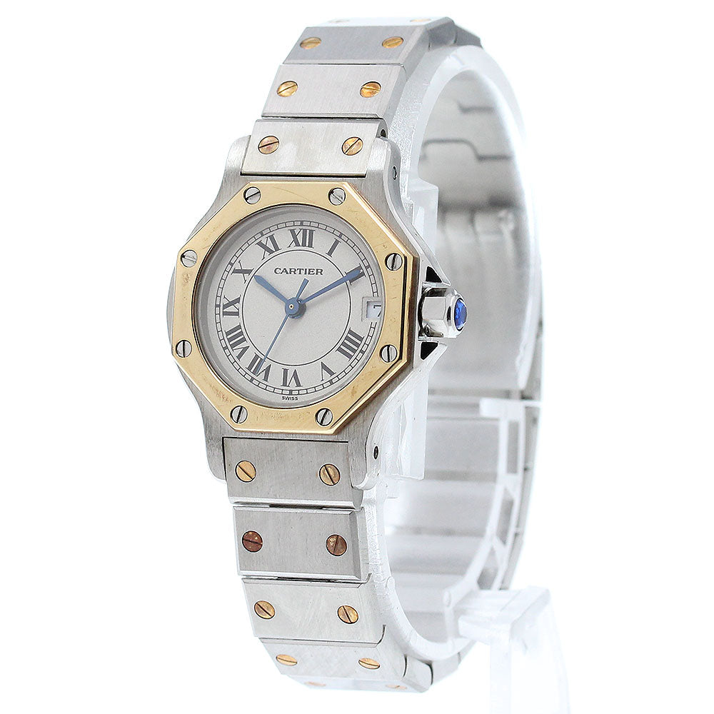 CARTIER Santos Octagon SM Kannon Buckle Date beige Dial Quartz Ladies_868339