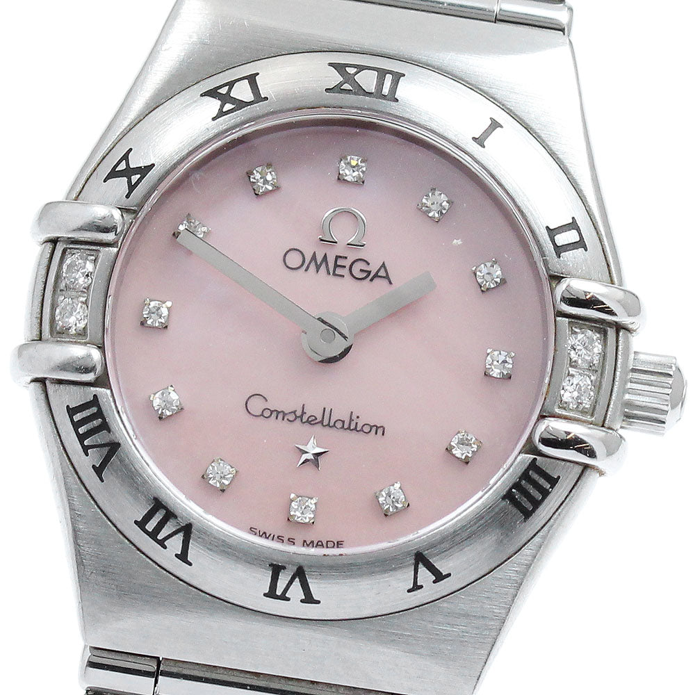 OMEGA Constellation Mini My Choice 1566.66 Side diamond Pink shell Dial Quartz Ladies Watch_868381