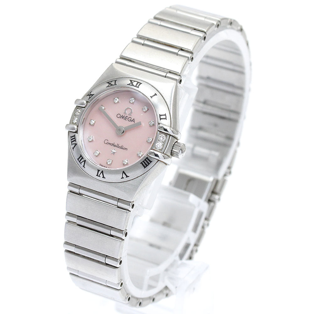 OMEGA Constellation Mini My Choice 1566.66 Side diamond Pink shell Dial Quartz Ladies Watch_868381