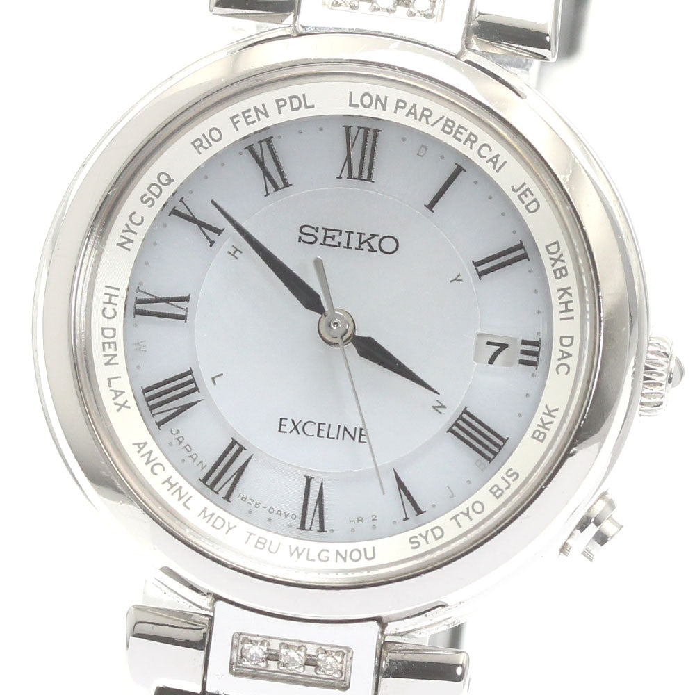 SEIKO Dolce & Exceline SWCW109 Date White shell Dial Solar Powered Radio Ladies Watch_868709