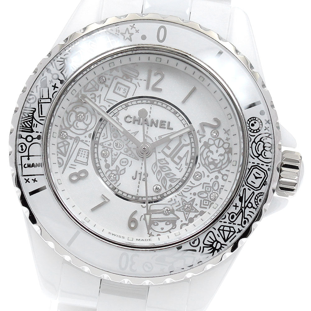 CHANEL J12 white ceramic H6477 12P diamond 20YEARS Quartz Ladies Watch_868897