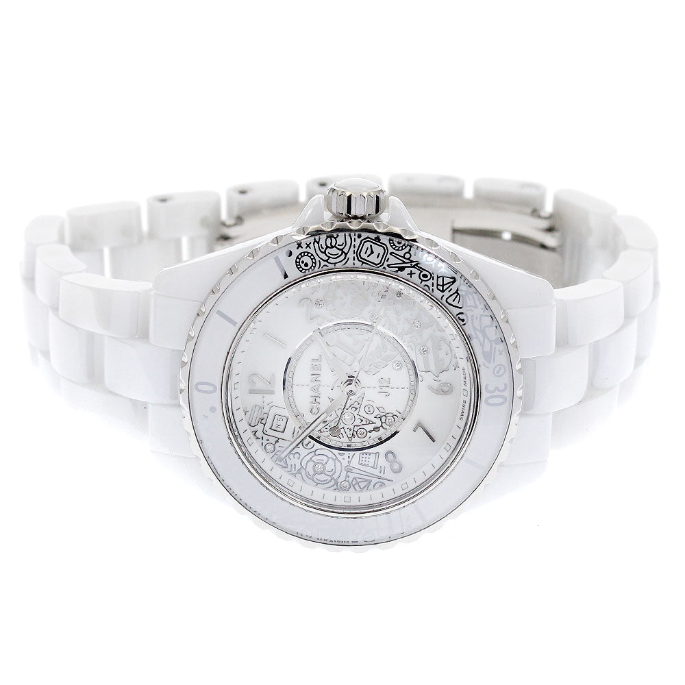 CHANEL J12 white ceramic H6477 12P diamond 20YEARS Quartz Ladies Watch_868897