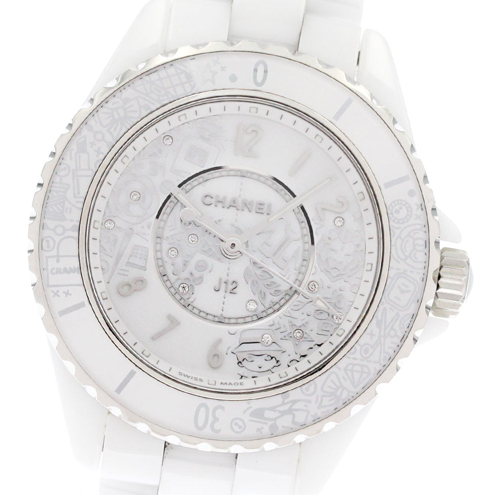 CHANEL J12 white ceramic H6477 12P diamond 20YEARS Quartz Ladies Watch_869273