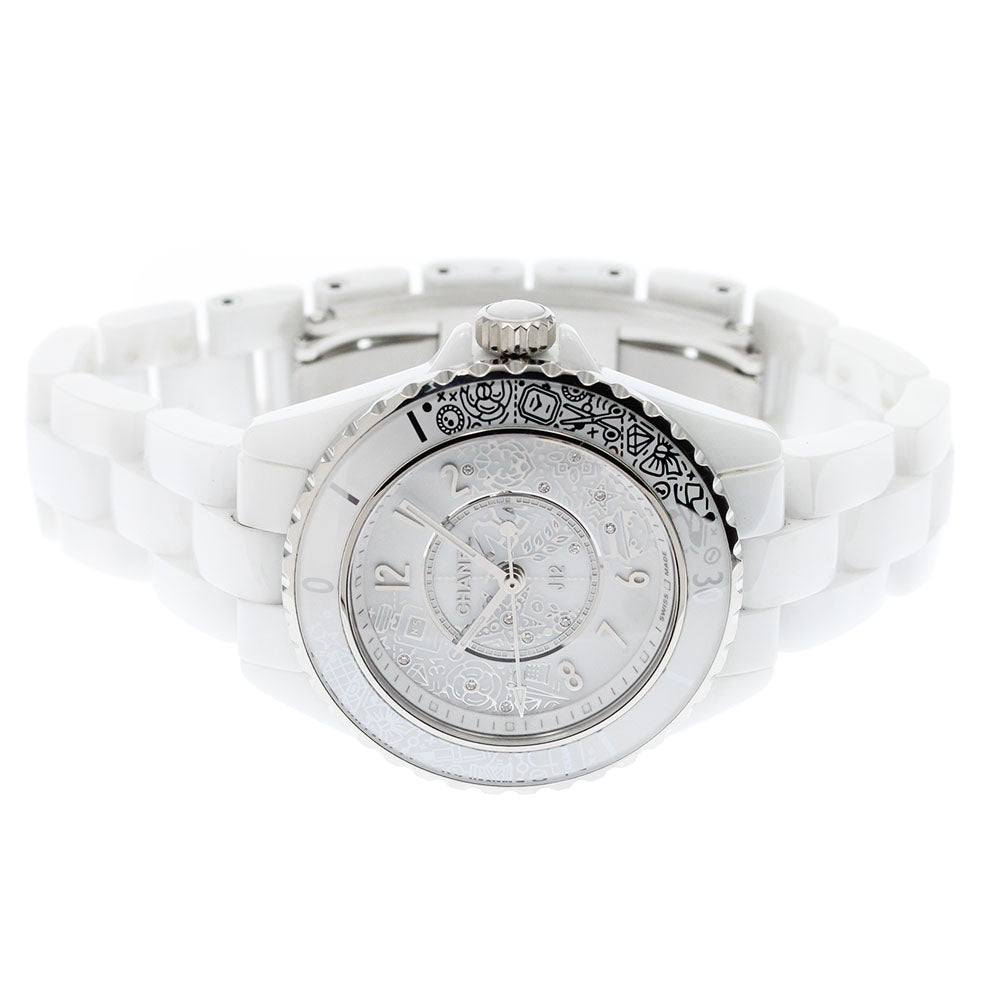 CHANEL J12 white ceramic H6477 12P diamond 20YEARS Quartz Ladies Watch_869273