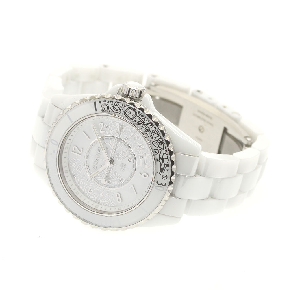 CHANEL J12 white ceramic H6477 12P diamond 20YEARS Quartz Ladies Watch_869274