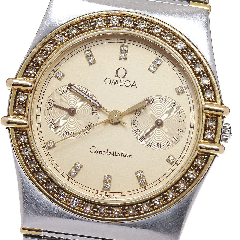 OMEGA Constellation day date diamond bezel gold Dial Quartz Men's Watch_869331