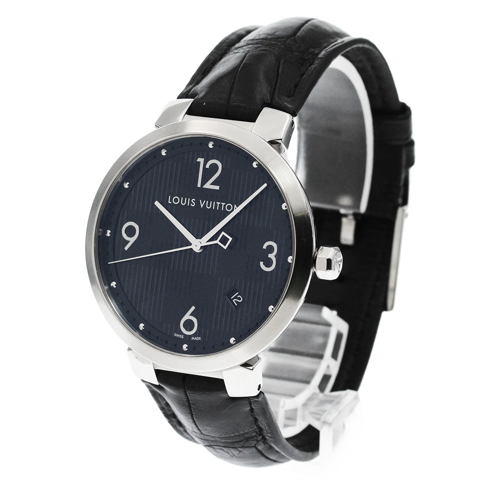 LOUIS VUITTON Tambour Damier Q1D00 Date black Dial Quartz Men's Watch_869757