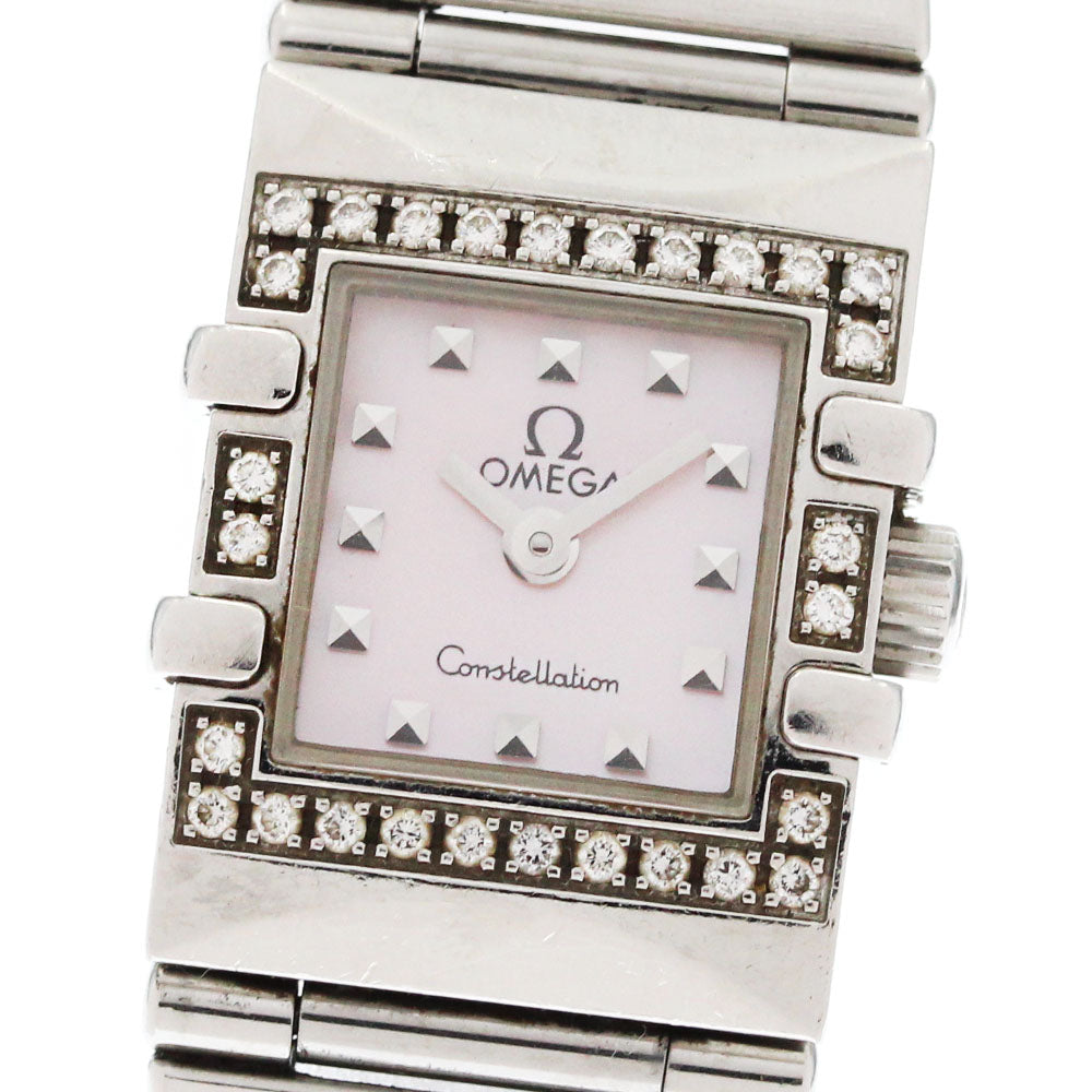 OMEGA Constellation Carre Quadra 1537.73 Diamond Bezel Pink shell Dial Quartz Ladies Watch_870116