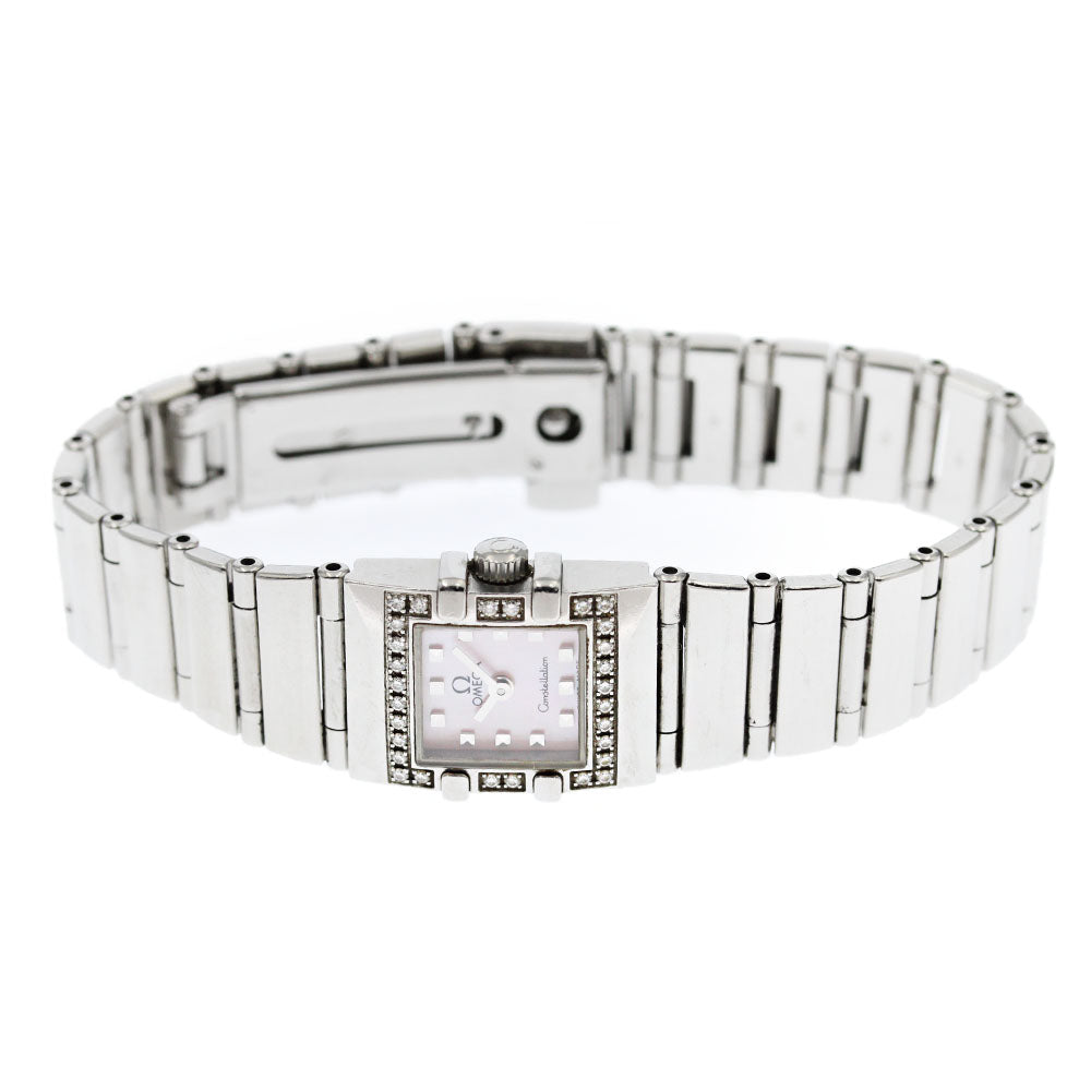 OMEGA Constellation Carre Quadra 1537.73 Diamond Bezel Pink shell Dial Quartz Ladies Watch_870116