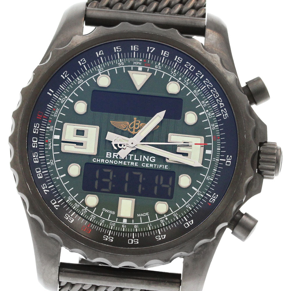 BREITLING Chronospace Black Steel M78365 green Dial Quartz Men's Watch_870175